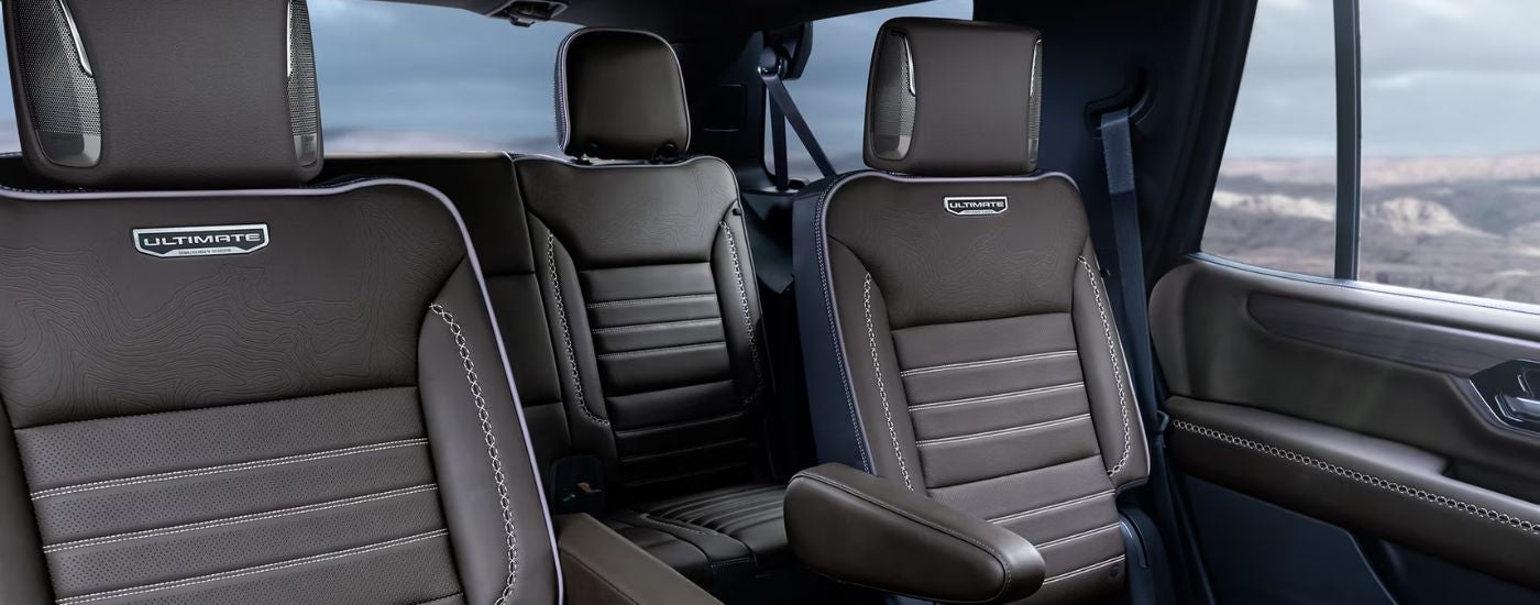 Brown leather seats in a 2027 GMC Yukon XL Denali Ultimate.