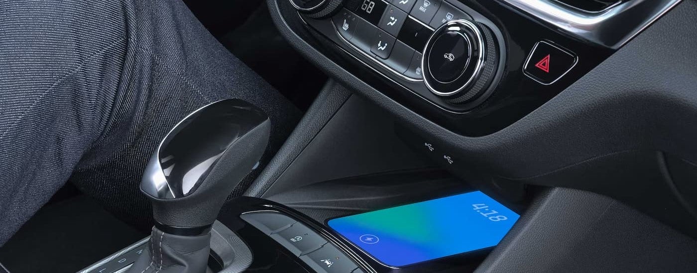 Close-up of the shifter and center console in a 2026 Buick Envista for sale near Brighton.